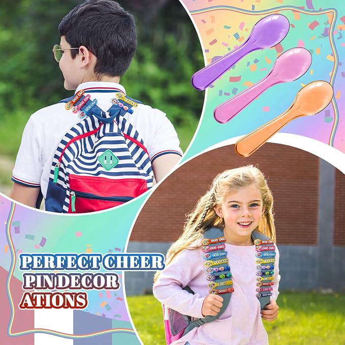 Geelin Cheer Pins Kit with 80 Pcs Spirit Clips, 800 Letter Beads, 30 Ducks, 80 Spoons, Glue, Decoration for Cheerleaders, Volleyball Team Gifts Bulk Stuff DIY Charms(Multicolor, Spoon)