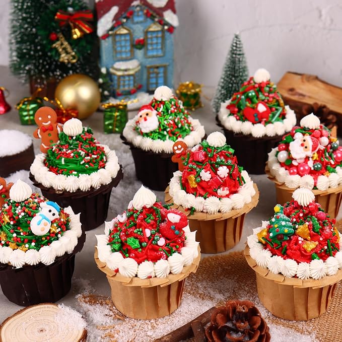 Christmas Icing Decorations 27 Counts Edible Royal Icing Cake Decoration Gingerbread Man Christmas Tree Snowman Santa Claus Xmas Stocking for Holiday Party Cake Topper