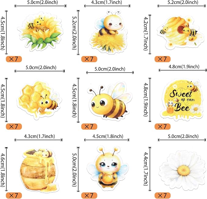 63 PCS Edible Bumble Bee Cupcake Toppers Wafer Paper Sunflower Bees Candy Oh Babee Cupcake Picks Edible Daisy Honey Bee Cake Decorations for Baby Shower Kids Birthday Party Cake Decorations Supplies