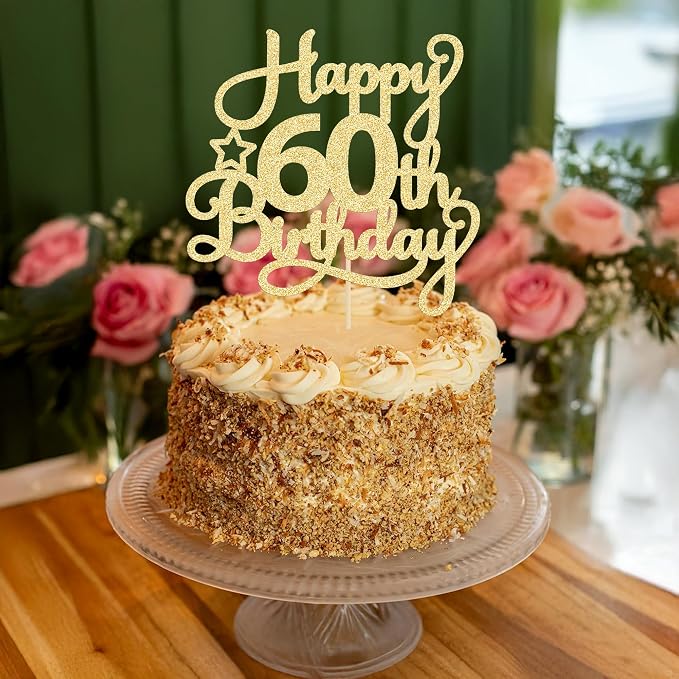 1 Pack Happy 60th Birthday Cake Topper Gold Glitter 60 & Fabulous Cheers to 60 Years Old 60th Birthday Cake Pick for Celebrating 60th Birthday Anniversary Party Cake Decorations Supplies