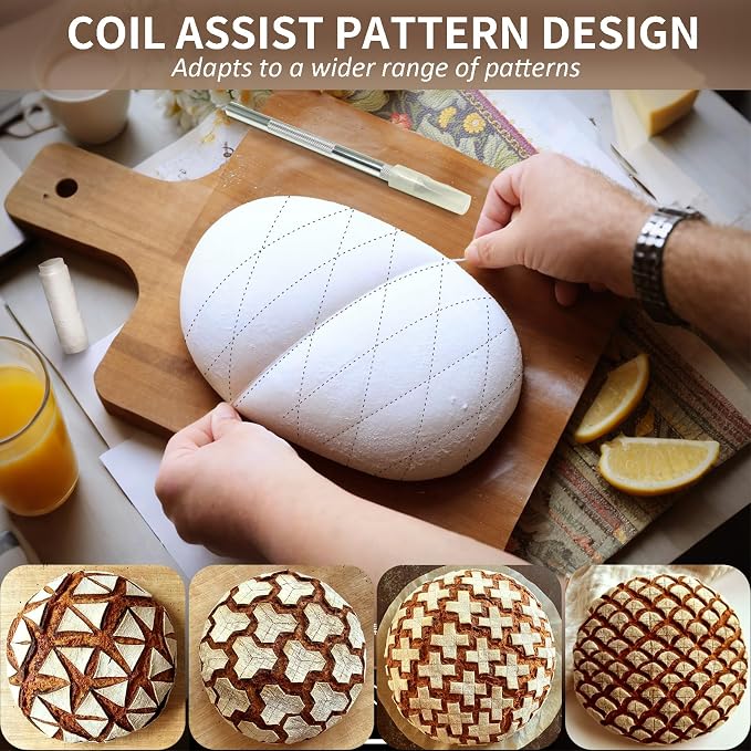 Premium Bread Lame - Sourdough Scoring Tool Kit with 11 Blades, Safety Cover, 2 Finger Sleeves, Pattern String - Stainless Steel Dough Scorer Knife for Artisan Bread Baking