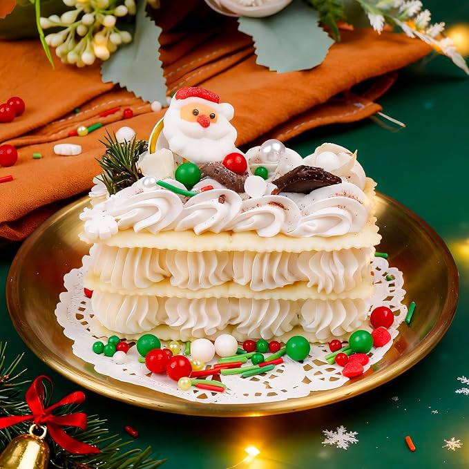 Edible Christmas Sprinkles for Baking, 4.6oz Mix Sugar Santa, Snowflake, Pearl and Jimmies, Red White Green Sprinkles for Cookies, Cupcakes, Ice Cream Decorating