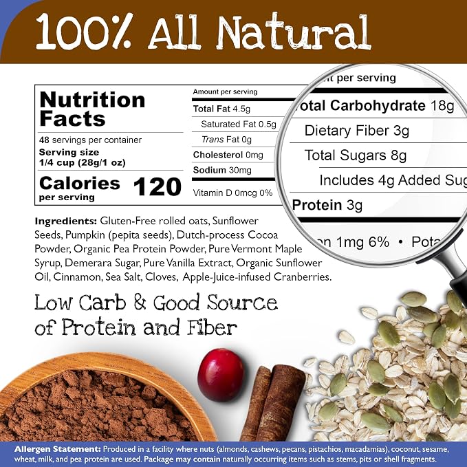 True North Granola – Chocolate Granola Cereal with Dutch-Process Cocoa Powder, Dried Cranberries, Gluten Free, Vegan, All Natural and Non-GMO, Bulk Bag 3 lb.