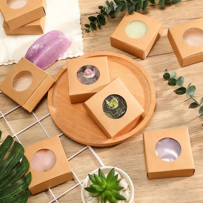Chinco 30 Pcs Square Soap Boxes for Homemade Soaps Candle 3 x 3 x 1.2 Inch Soap Boxes with Clear Window Small Gift Wrapping Box for Soaps Packaging Bakery Cookies Candy Party Favor Supplies