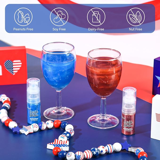 Patriotic Edible Glitter Spray, Blue & Red Edible Glitter for Cocktails, Cobakey Luster Dust Edible for Cake Decorating, Drinks, Baking, Chocolate, Strawberrie 5g/2 Bottles