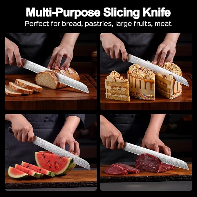 PAUDIN Bread Knife, 10 inch Serrated Knife, German Stainless Steel Bread Knife for Homemade Bread, Razor Sharp Edge for Efficient Slicing Sourdough Bread, Bagels, Cake