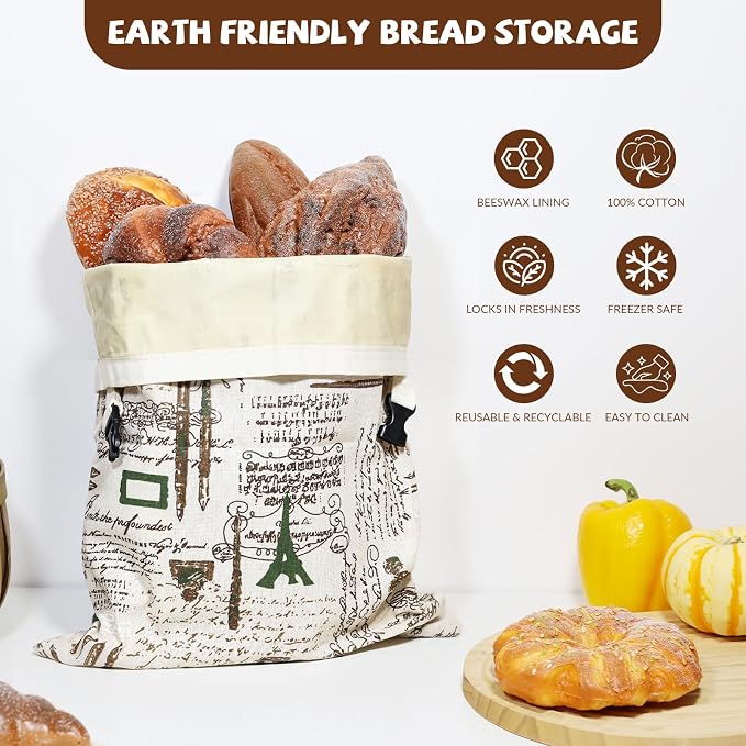 CHENGLIN Beeswax Cotton Bread Bags - Large Reusable Sourdough Storage Bags for Homemade Bread, Baguette & Loaf – Eco-Friendly, Washable, Breathable