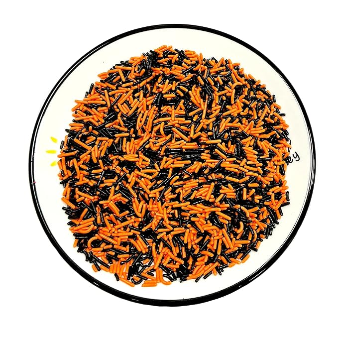 Homipooty Black and Orange Soft Jimmies Sprinkles Edible Sprinkles Sugar Candy for Cake Decorating 78g/2.75oz Cookie Cupcake Topper Ice Cream and Dessert Decorating