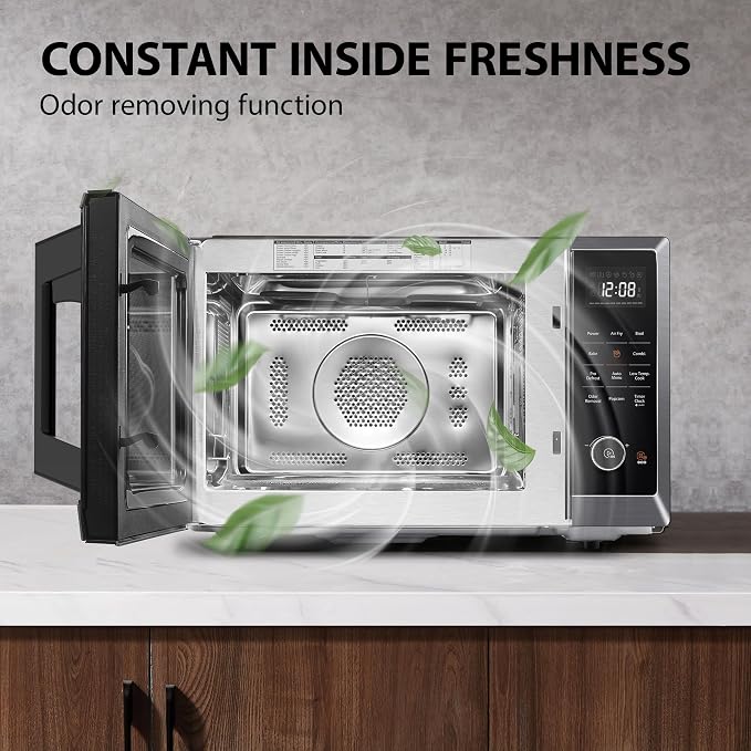 TOSHIBA Air Fryer Combo 8-in-1 Countertop Microwave Oven, with Convection, Broil, Odor Removal Mode, 12.4" Position Memory Turntable, Child-Lock, 1.0 Cu.ft, Black Stainless Steel, ML2-EC10SA(BS) A