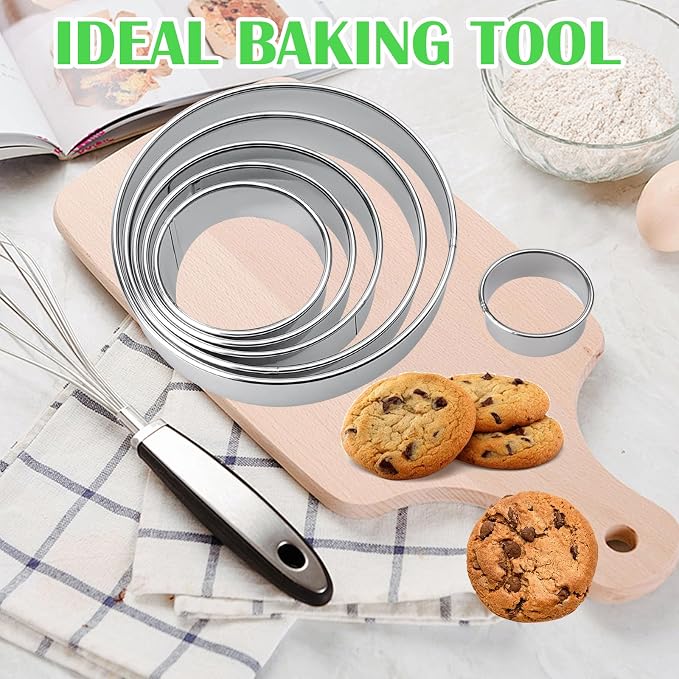 6 Pcs Round Cookie Cutter Set (2, 3, 3.5, 4, 5, 6 Inch) Metal Stainless Steel Large Circle Cookie Cutters Biscuit Cutter for Baking Tools Dough Cake Pastry Donuts Fondant Circle Cutting Ring Molds