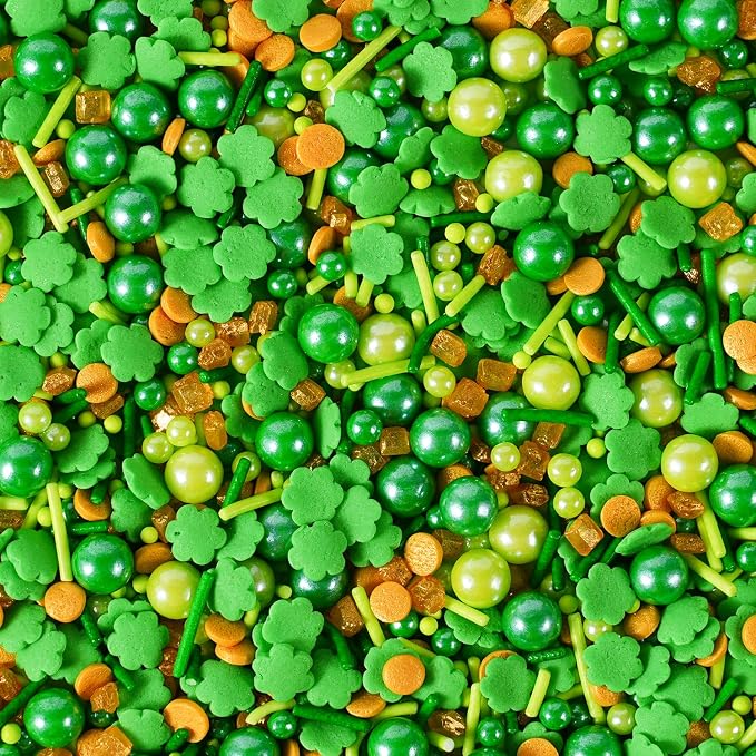 St. Patrick's Day Sprinkles for Cake Decorating, 7 oz Shamrock Green confetti Pearl Jimmies Nonpareil Mix - Sprinkles for Cupcakes, Ice Cream, Cookies, Baking Toppings - Wedding, Birthday Supplies