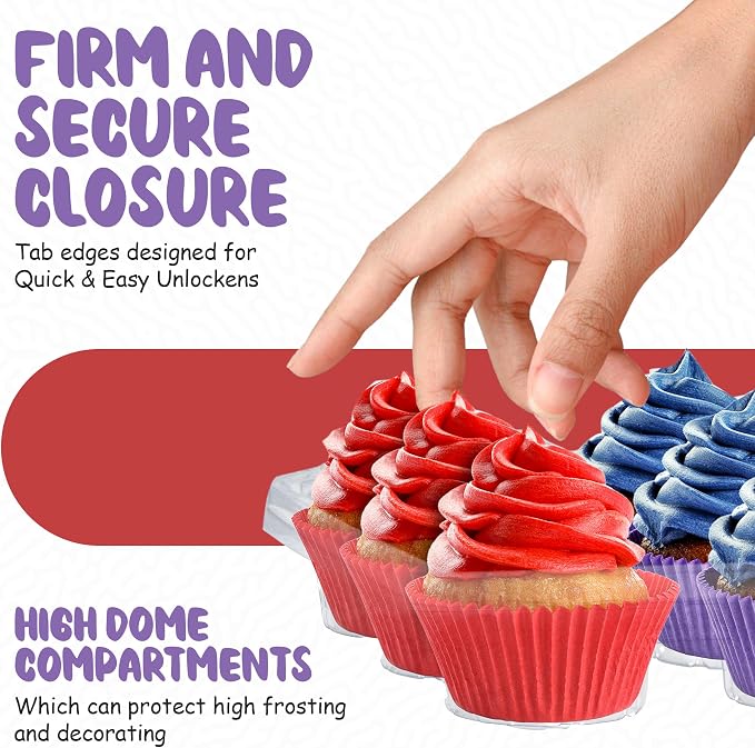 Plastic Cupcake Containers Boxes | 12 Compartment – 12 Pack | Disposable High Dome Dozen Clear Cupcake Holder with Detachable Lid Bulk | Extra Sturdy Stackable Cup Cake Carrier Holders Muffin Boxes