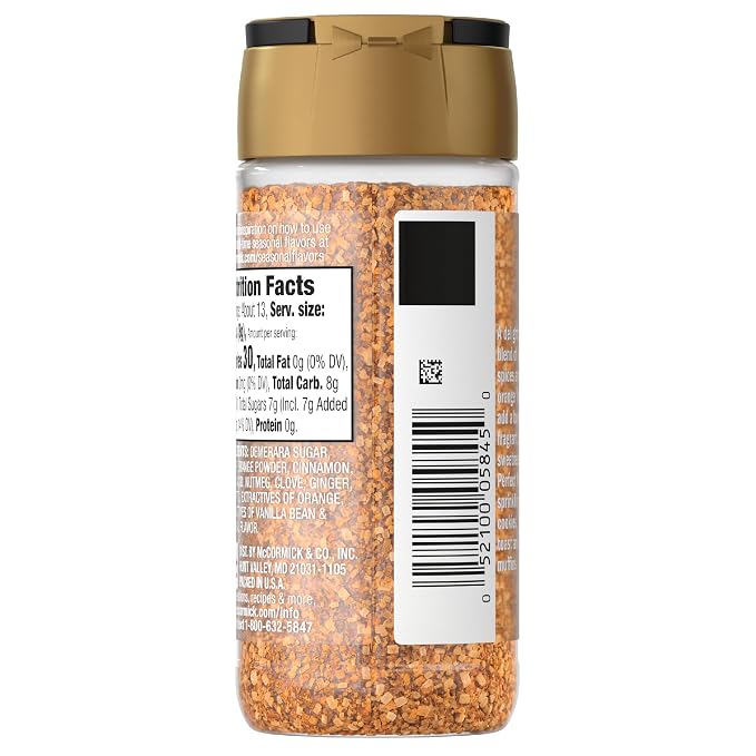 McCormick Finishing Sugar, Spiced Orange, Limited Edition, Bright Citrus Flavor with Warm Spices, For Muffins, Pie, Cocktails, Cider, Tea, and More, 3.7 oz (Pack of 2)
