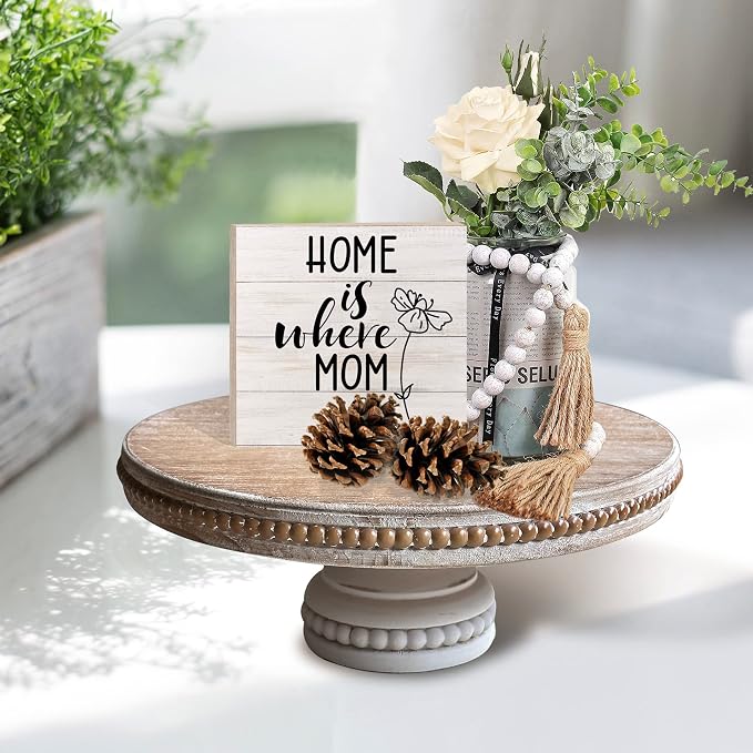 dwellington Large Round Wood Risers for Display, 11.75" Decorative Rustic Farmhouse Cake Stand Pedestal Tray for Home and Kitchen Decor