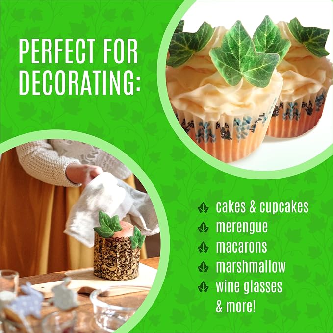Sugar Robot - Edible Small Ivy Leaves - Small Size - Edible leaves for cake decorating - Premium Crafted - Made in the USA Cake -Set of 24 (Ivy Leaf)
