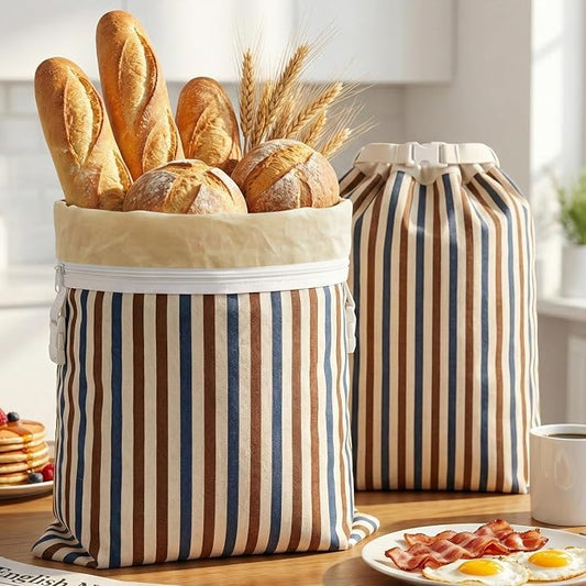 Reusable Beeswax Bread Bags-17"x13" Large Bread Bags for Sourdough & Homemade Cloth BreadBags Keeps Fresh Longer 2Pack (Vertical stripe pattern) | Stripe Pattern