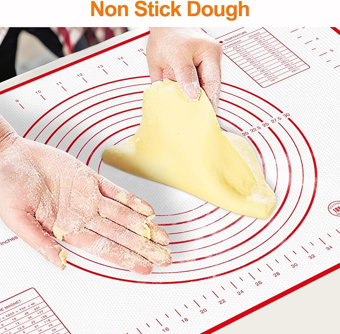 HOOMIL Silicone Baking Mat, 28"x20" Non-Stick, Non-Slip Extra Large Pastry Mat with Measurements for Rolling Dough, Bread Pie Crust Pizza Cookies Fondant Making