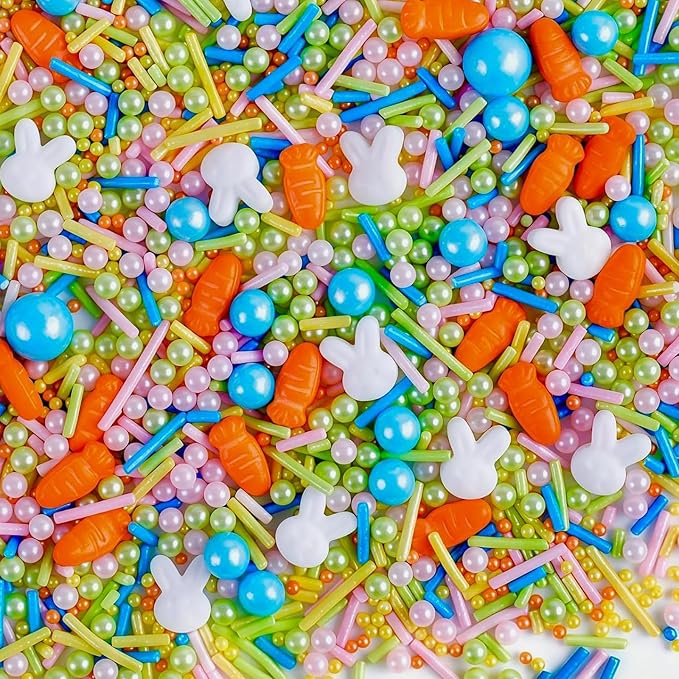 Easter Sprinkles for Cake Decorating, Pastel Bunny Carrot and Pearl Sprinkles Mix for Cookies, Cupcake, Ice Cream, Cake Decorating