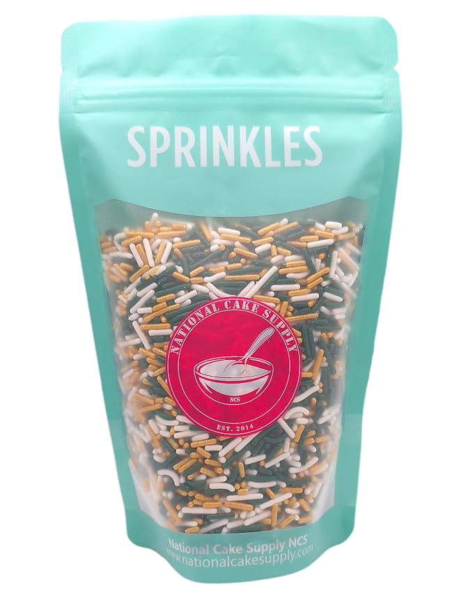 NCS Green Bay Game Day Green, Gold & White Jimmies Edible Sprinkles – Cupcake, Cake & Cookie Decorations, 7 oz