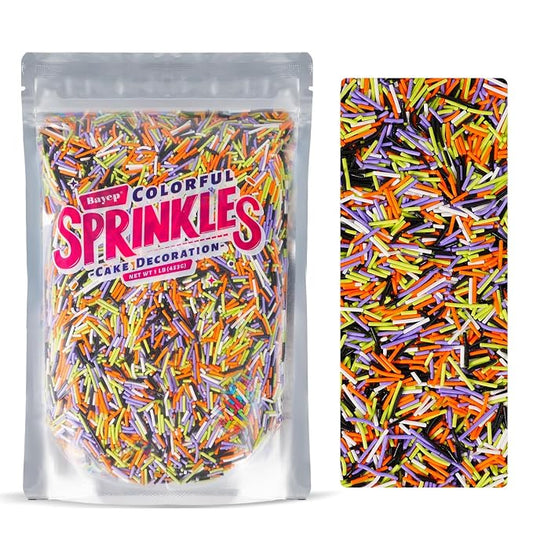 Halloween Sprinkles Bulk 16 oz - Purple, Orange, Green, Black Jimmies Mix for Cake Decorating, Cookies, Cupcakes, Ice Cream Topper - Spooky Halloween Party Supplies Halloween Jimmies