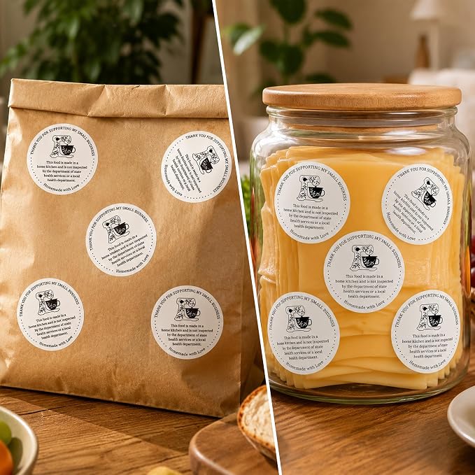 PANTIDE 500 Count Thank You for Supporting My Small Business Label Stickers | Cottage Food Law, Homemade with Love, Waterproof Adhesive Round Decal Roll, for Food Packaging Orders Gift Bags, 2 x 2 Inch