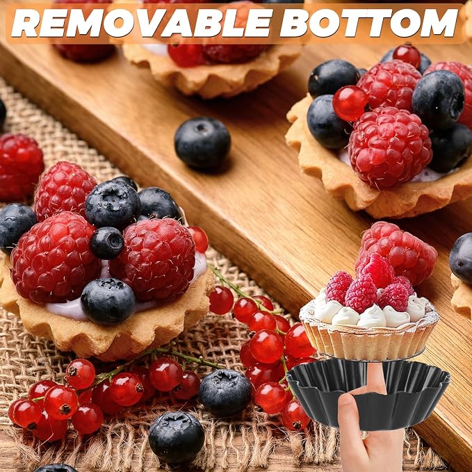 32 Pack 3 Inch Mini Tart Pans, Round Egg Tart Molds with Removable Bottom, Nonstick Mini Quiche Pan Bakeware Mold Fluted Side for Pies, Mousse Cakes, Dessert Baking