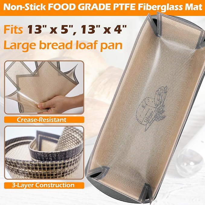 Webake Large Silicone Loaf Pan Liner for 13" x 5" Long Baking Bread, Reusable, Nonstick European-Grade Silicone, Set of 2