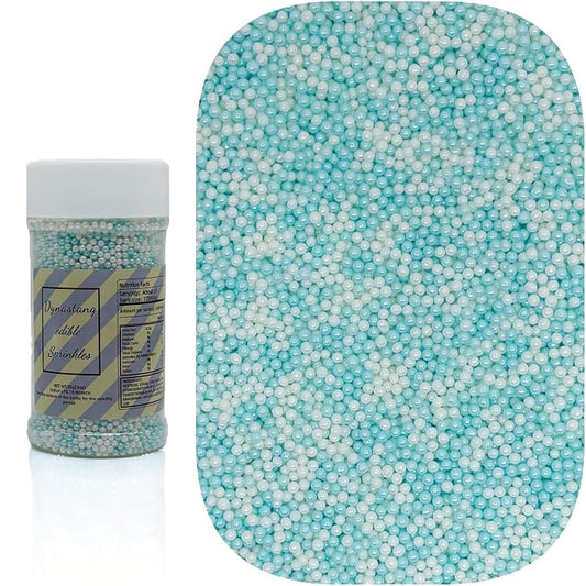 Dynastang 2mm Light Blue & White Pearls Sprinkles Edible Pearls Cake Decorations Cupcake Toppers Cookie Decorating Perfect for Cakes, Cupcakes, Desserts Toppings 3OZ