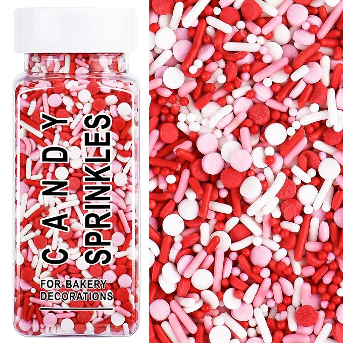 Red Sprinkles for Cake Decorating, 4.6oz Ice Cream Sprinkles 3-Mix Nonpareils Confetti Jimmies for Cupcakes Ice Cream Dessert