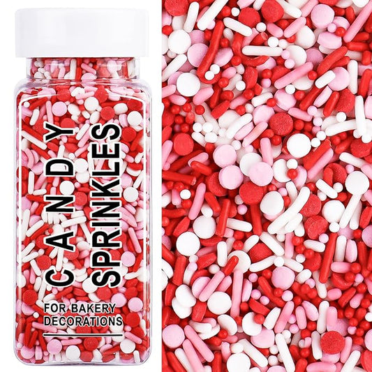 Red Sprinkles for Cake Decorating, 4.6oz Ice Cream Sprinkles 3-Mix Nonpareils Confetti Jimmies for Cupcakes Ice Cream Dessert