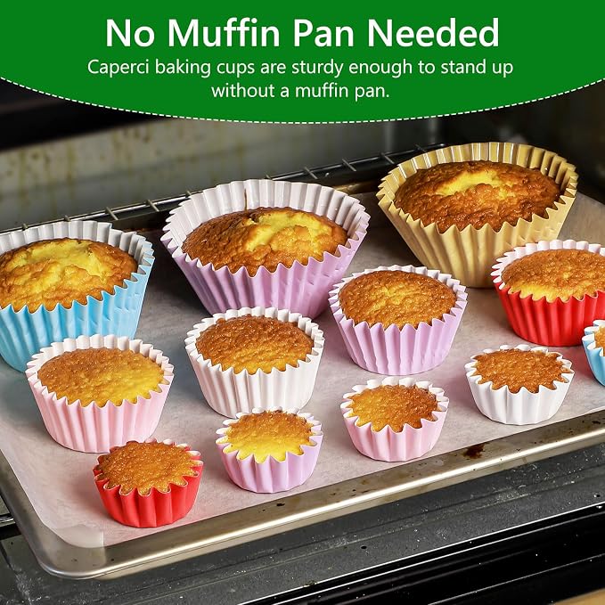 Caperci Heavy Duty Red Cupcake Liners 150 Counts - Standard Grease-Resistant Paper Muffin Baking Cups, Odorless, No Muffin Pan Needed, Easily Peels (Red)