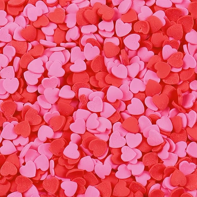 Dynastang Confetti Red & Pink Heart Sprinkles Edible Heart Cake Decorating Heart Cake Decorations Cupcake Toppers Cookie Decorating Perfect for Cakes, Cupcakes, Desserts Toppings 3OZ