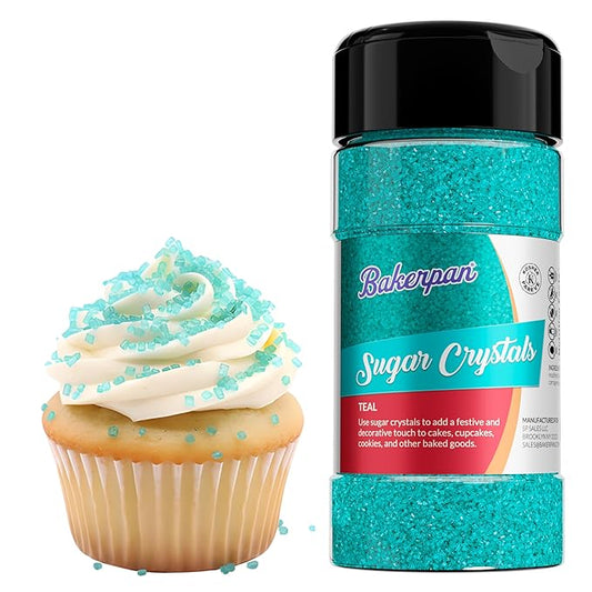 Bakerpan Teal Sugar Sprinkles for Baking - 7 oz Coarse Sparkling Decorating Sugar Crystals for Baking Topping, Cookies & Cupcakes | Kosher, Gluten-Free, Made in USA