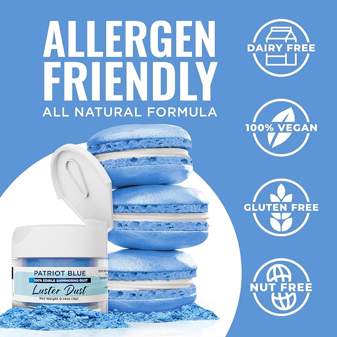 Luster Dust - Patriot Blue (4g 1x Jar) | Edible Vegan Dust & Paint for Cake Decorating, Ice Cream, Desserts, Cocktails and Beverages by Bakell