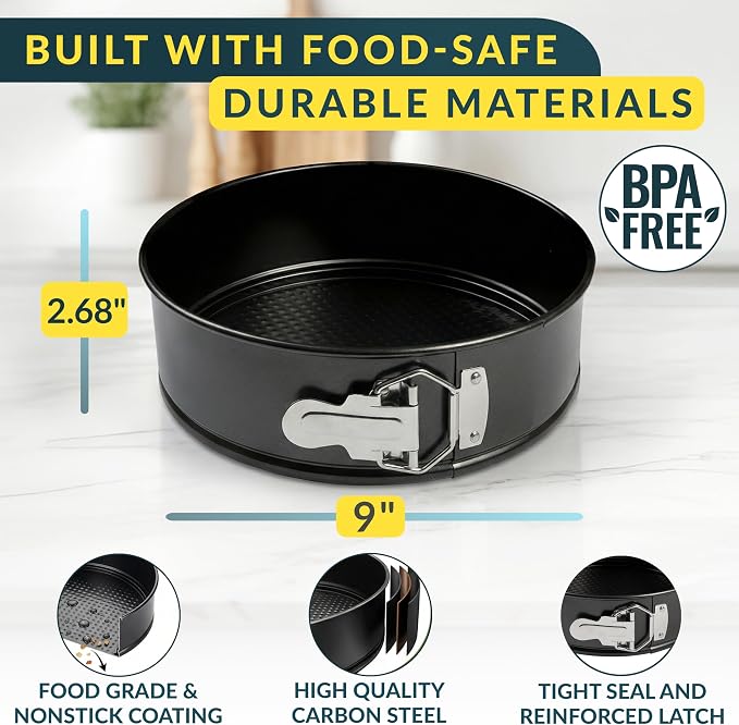 Cheesecake Pan 9 Inch Carbon Steel With Removable Bottom – Leakproof Design, Nonstick Coating Springform Pan – Durable Cake Mold With Secure Latch, Even Heat Cheese Cake Pans For Baking