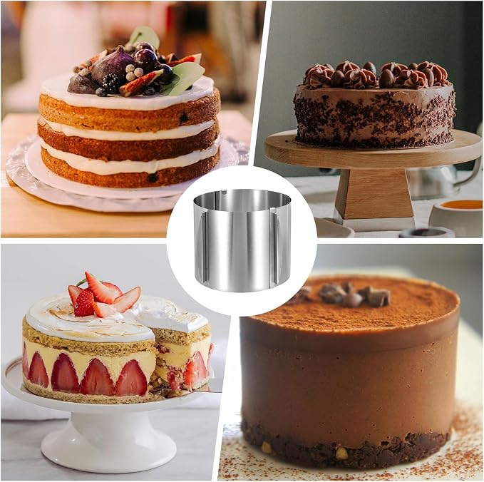 HARFINGTON 6" to 12" Cake Ring 16cm High Adjustable Round Cake Ring Stainless Steel Mousse Baking Moulds Bakeware Supplies for Baking Cooking Making Tool