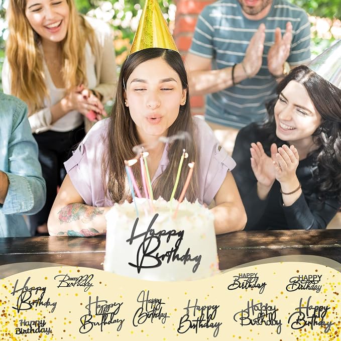 Barydat 50 Pcs Happy Birthday Cake Toppers Bulk Mirror Acrylic Cupcake Topper Decorations Happy Birthday Sign for Cake Inserts Decor Celebrate Anniversary Theme Party Supplies 10 Style(Black)