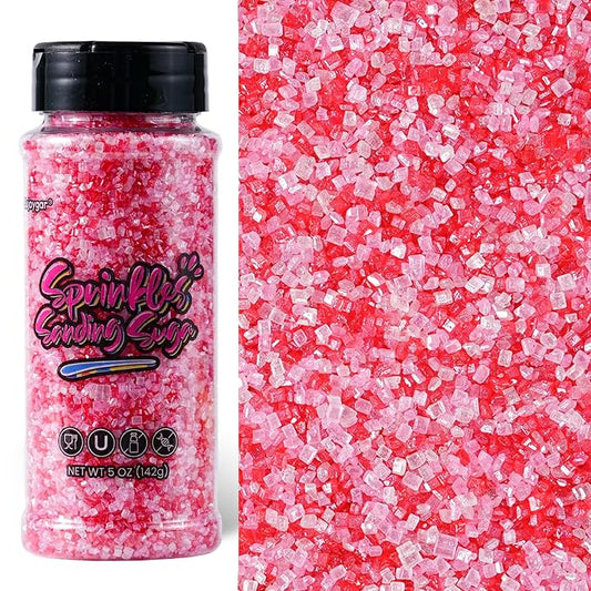 Valentines Sprinkles for Cake Decorating, 5oz Red Pink Sanding Sugar for Baking Cupcake Topper Chocolate Cookies Decoration, Edible Sugar Crystals Sprinkles for Valentine Wedding Girls Party Dessert Food Supplies