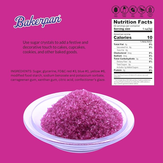 Bakerpan Fuchsia Sugar Sprinkles for Baking - 7 oz Coarse Sparkling Decorating Sugar Crystals for Baking Topping, Cookies & Cupcakes | Kosher, Gluten-Free, Made in USA