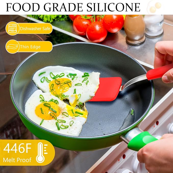 Silicone Cookie Spatula Turner 2 Pack Mini Brownie Spatula Flexible Kitchen Small Silicone Turner for Nonstick Cookware Heat Resistant No Scratch Flipper for Pancake(Solid Flat,Red)