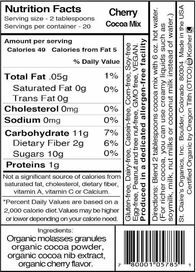 St. Claire's Organic Hot Cocoa, Cherry, 12 Ounce bag (20 servings) | Allergen-Free, Vegan, GMO-Free, Gluten-Free | Made in our Allergen-Free facility