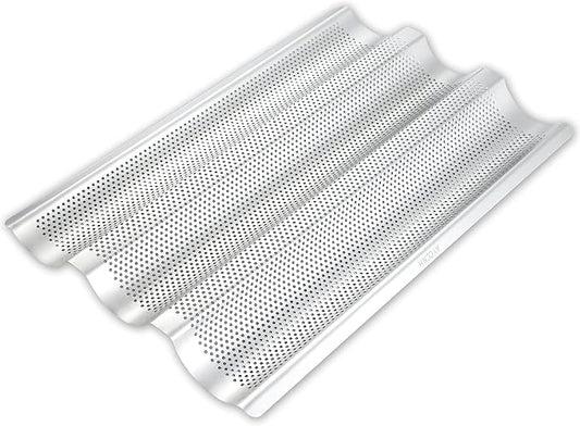 AYCCNH Stainless Steel French Baguette Bread Pan, Perforated Loaf Pans for Baking 15"x10", 3 Waves Toaster Oven Baking Tray (1 Pack)