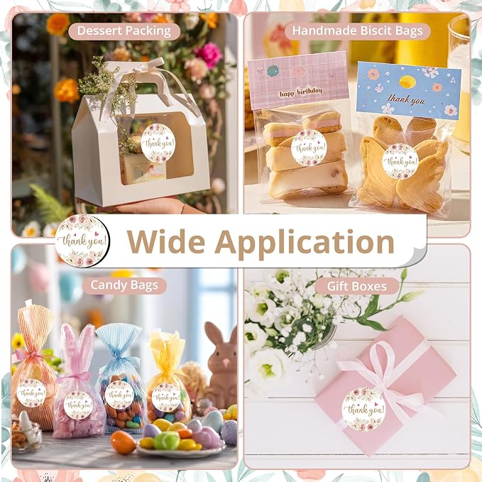 PNTKION Stickers Rolls, 500 PCS Cute Floral Thank You Stickers, Business Aesthetic, Convenient Durable, Unique Design, Wide Applications, Satisfaction Guarantee