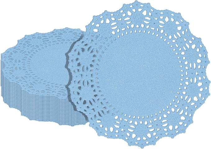 Pastry Tek 4 x 4 Inch Paper Lace Doilies, 4000 Disposable Table Doilies - Elegant Lace Finish, Long Lasting, SkyBlue Paper Doily, for Pastries, Cupcakes, Desserts - Restaurantware