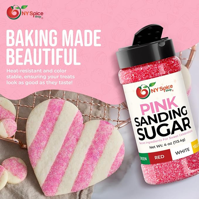 NY Spice Shop Pink Sprinkles Sanding Sugar - 4 Ounce Mix Pink Sprinkles for Holiday Dessert Decoration - Baking Decoration For Cupcakes Cookies Cakes & Dessert Toppings