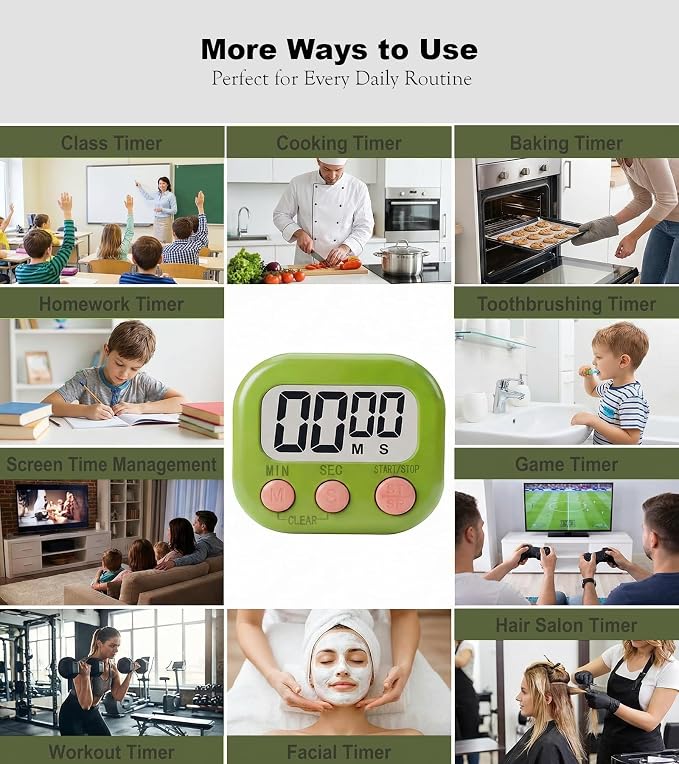Digital Timer for Classroom Teachers Students, Magnetic Kitchen Countdown Timer, Easy Timers for Kids Homework Study Cooking Gym Game, 6 Pcs