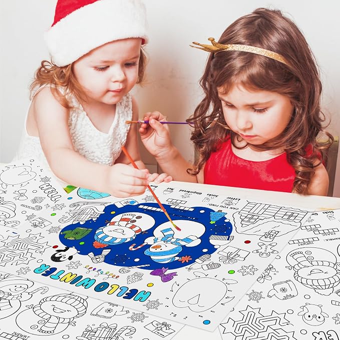 45pcs Winter Coloring Placemats for Kids Disposable Coloring Poster Hello Winter Gifts School Classroom Activities Chirstmas Paper Table Mats