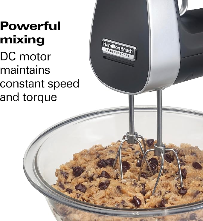 Hamilton Beach Professional Cordless Electric Hand Mixer | Infinite Speed Control | Powerful DC Motor | Quick Recharging | LCD Screen | Whisk | Storage Case | Black | 62673