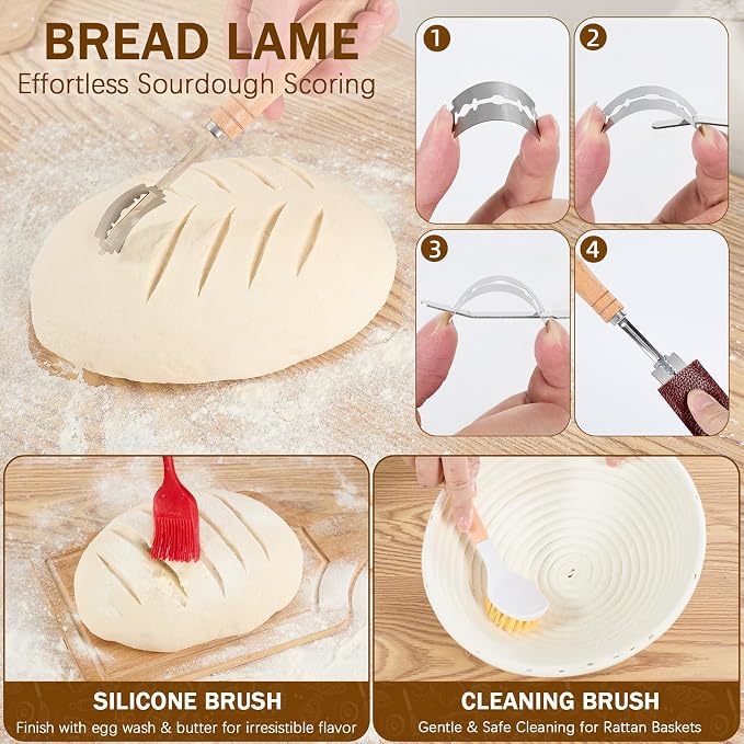 Sourdough Starter Kit & Sourdough Bread Baking Supplies-10" Round & Oval Banneton Proofing Baskets, 32 oz Sourdough Starter Glass Jar, Bread Making Tools, for Bread Making/Baking Fermentation