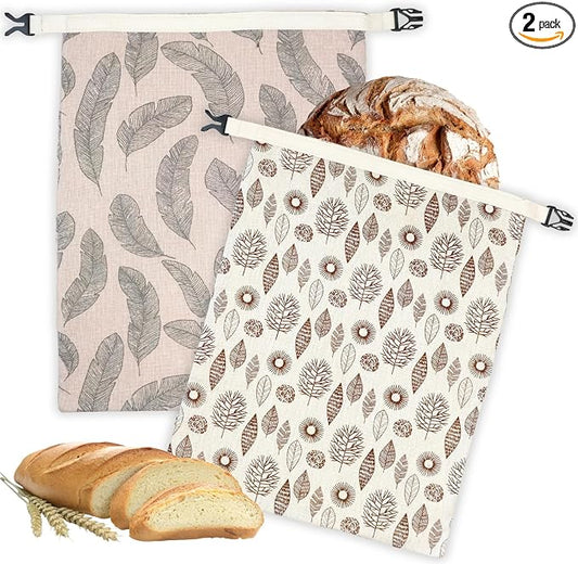2 Pack Beeswax Bread Bags for Homemade Bread with Zipper, Large 13x17'' Reusable Beeswax Sourdough Bread Storage Bag, Keep Loaves Fresh Longer, Freezer Safe & Airtight, Natural, Zero Waste